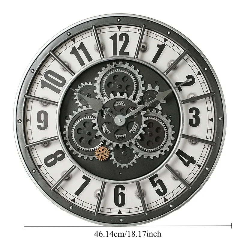 

Retro Industrial Roman Wall Clock Gear Rotation Clock Living Room Decorative Wall Clock Stylish Silent Wall Clock Quartz Clock