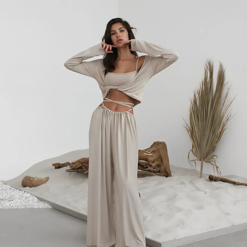 New 2025 Spring Autumn Underwear Long Pants Long Sleeve Pajama 3-Piece Set Fashionable and Comfortable Home Clothes Loungewear