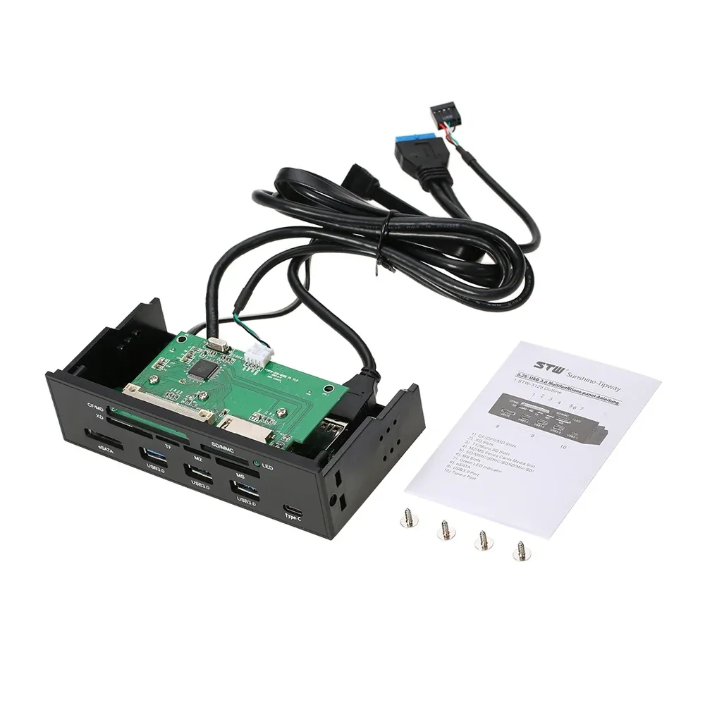 PC 5 25 Internal Card Reader Front Panel Sim Media Dashboard PC Computer Kit For Type-C USB 3.1 3.0 Support CF MD XD MMC TF M2