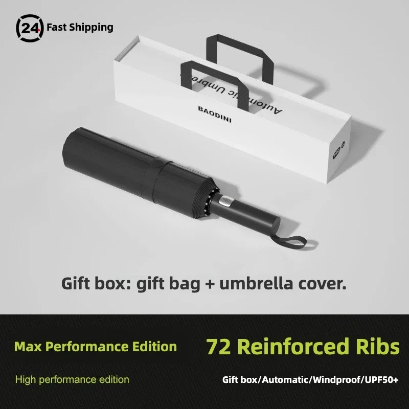 

Ветрозащитный прочный автоматический складной зонт с 72 ребрами, утолщенный виниловый зонтик с защитой от ультрафиолета UPF50+, зонтики от солнца и дождя