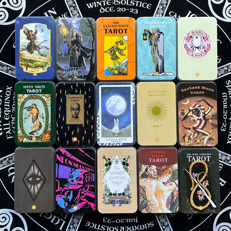 

Multiple English Gold Foil Color Printed Tarot Iron Box Set Prophecy Fate Novice Beginner Card Board Game Props Collectibles