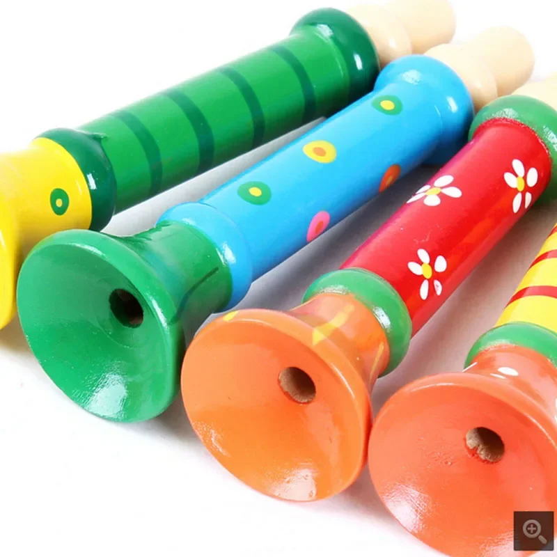 Hot Baby Wooden Small Horn Whistle Musical Instrument Toys Kids Colorful Intellectual Developmental Vocal Toy for Children Gift