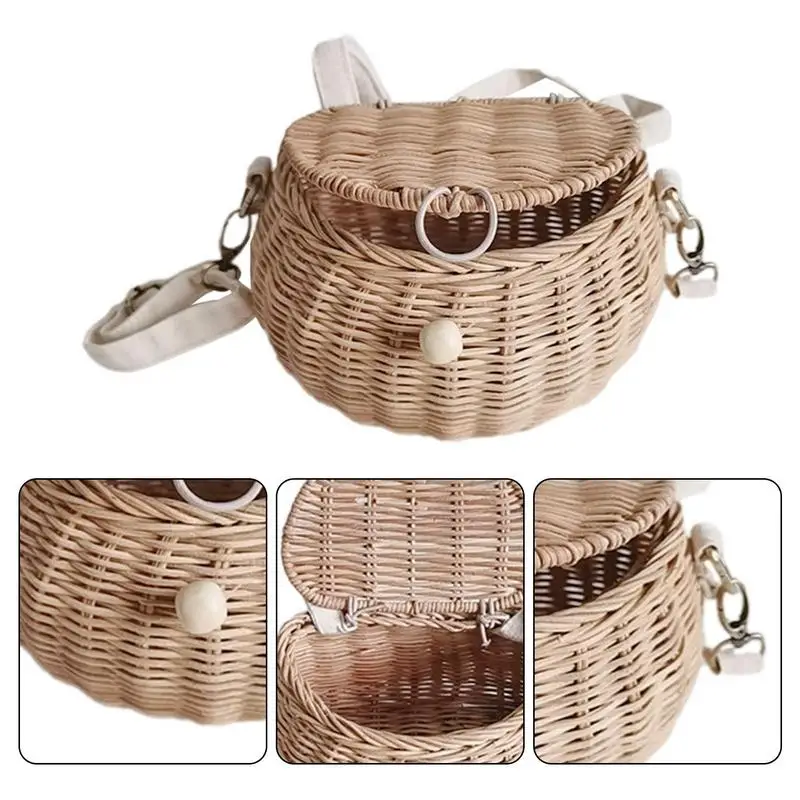 Bicycle Basket Bicycles Woven Rectangular Toto Basket Scooter Baskets With Shoulder Strap Light Brown Bicycle Storage Basket