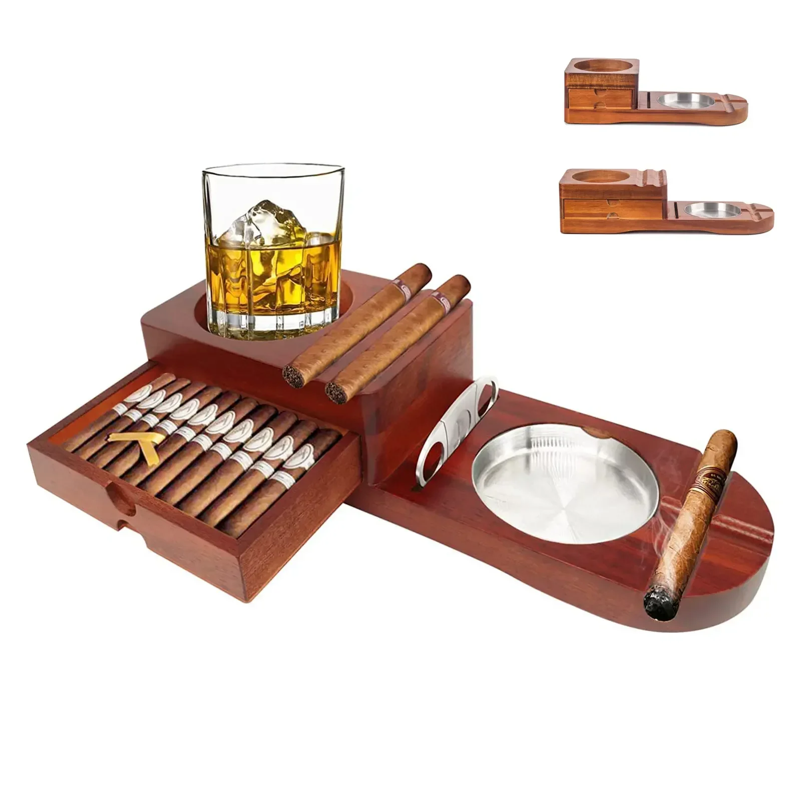 

Wooden Ash Tray Multifunction Whiskey Tray Cigar Holder Stand Cigar Box Cigar Ashtray Beverage Coaster Smoking Accessories