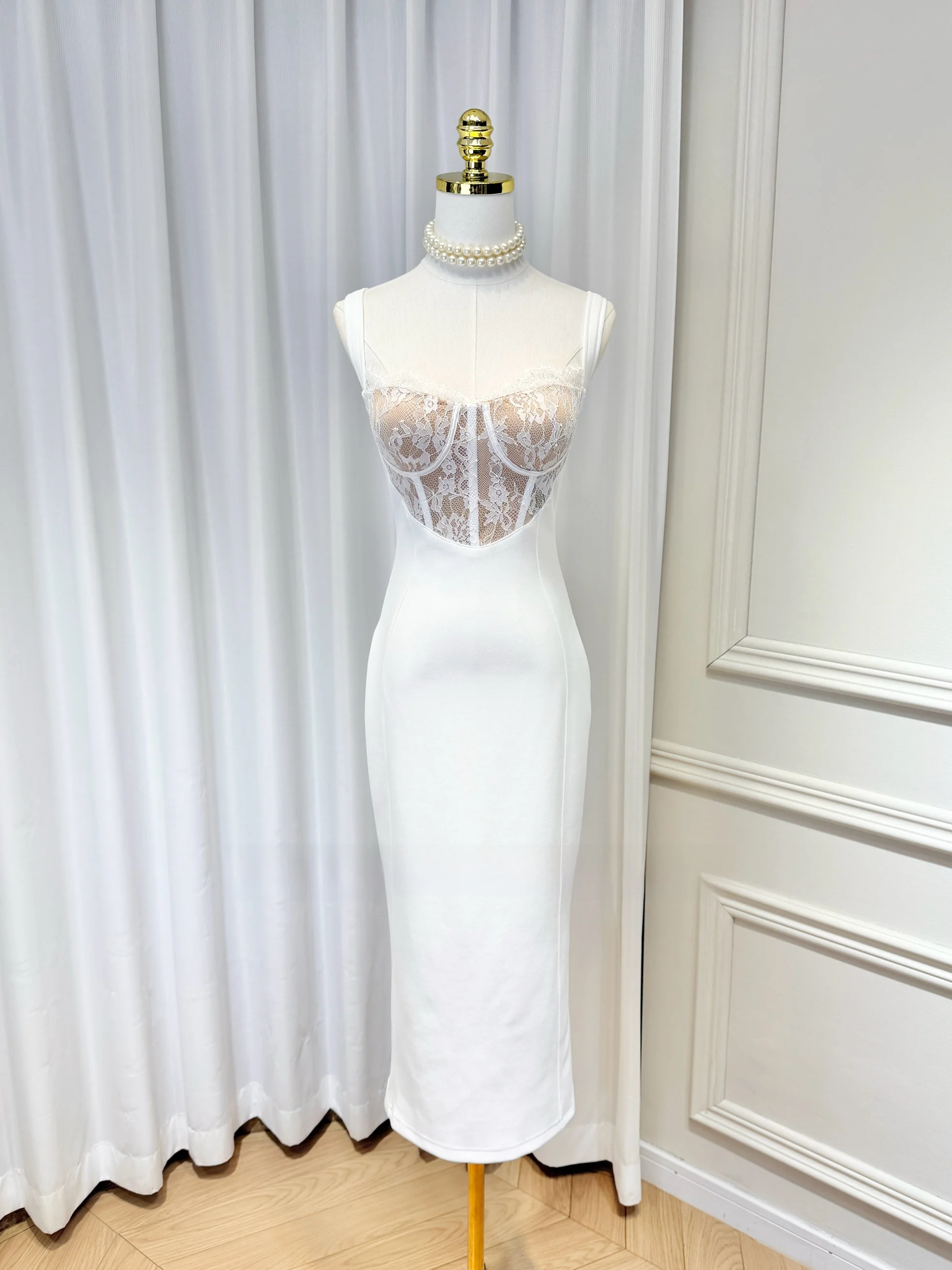 

Ele High-Waist Lace Trim Fibone Waist Cinching Tube Dr Slimming Vintage Sle One-Piece Spring Summer Autumn Ladies ...