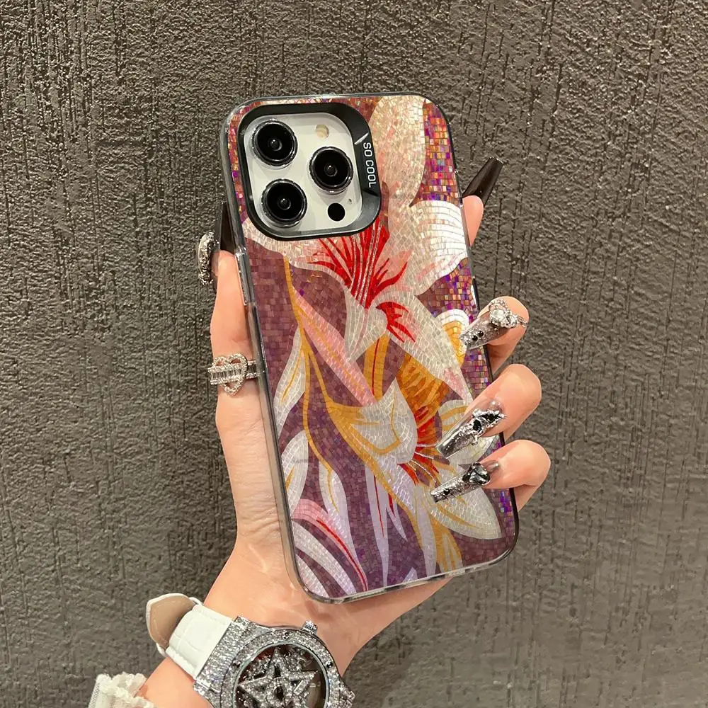 

Lily pattern phone case suitable for iPhone 16 15 14 13 12 11 Pro/Max/Plus anti drop and shockproof back cover