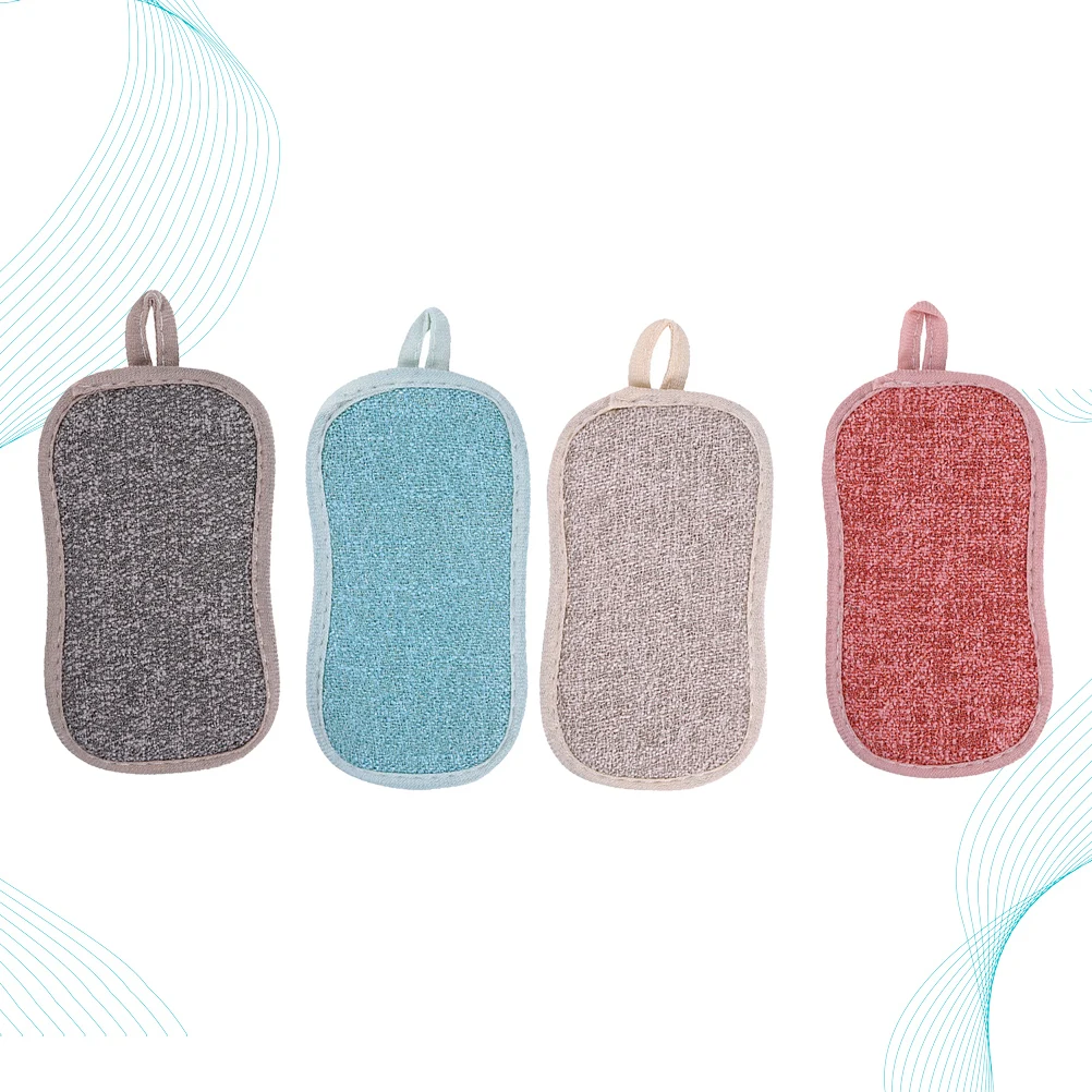 

4pcs Dishwashing Double Side Kitchen Scouring Sponge Fine Fiber Strong Water Absorption Durable Cleaning Pad For Kitchen