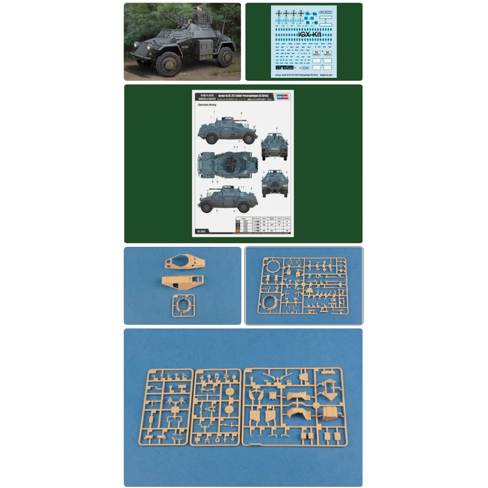 

Hobbyboss 83815 Масштабная модель 1:35 Немецкий легкий танковый разведывательный автомобиль Sd Kfz 222, пластиковый сборный конструктор