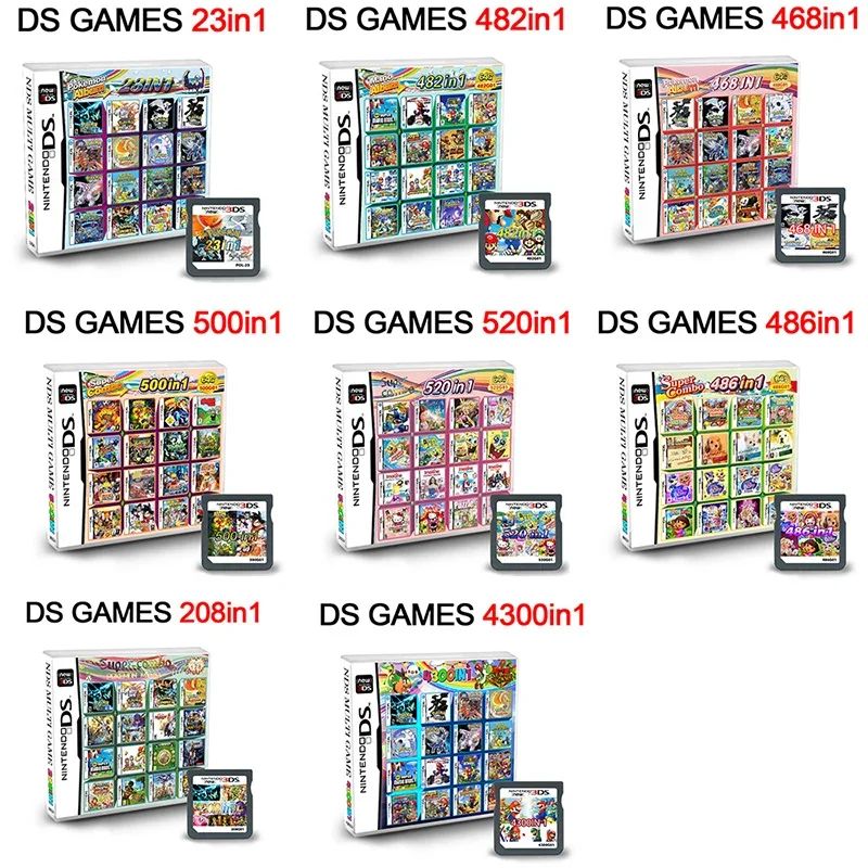 

NDS Games Cards 482in1 468in1 500in1 520in1 486in1 205in1 Combination Game Card Suitable For NDS NDSi 3DS New DS 2DS