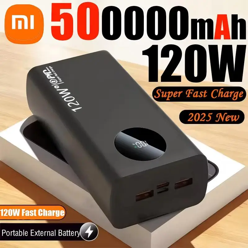 باور بانك Xiaomi 50000mAh بقدرة 120 وات شحن سريع عالي السعة شاحن بطارية محمول باور بانك لهاتف آيفون وسامسونج وهواوي