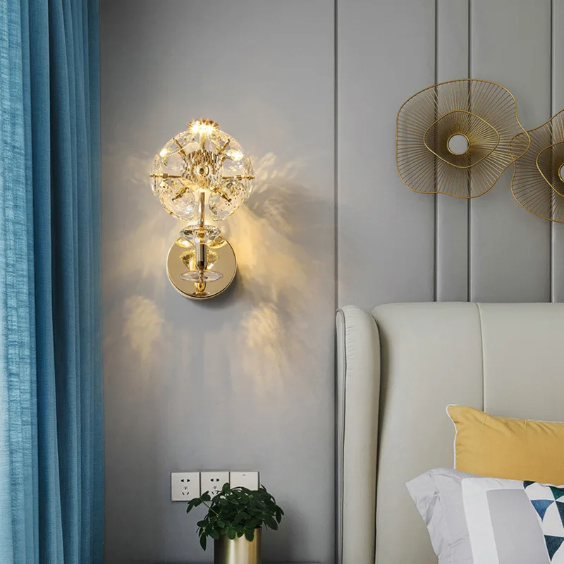 

Crystal Bedroom Wall Lamp Nordic Modern Style Living Room Aisle Bedside Indoor Light Study Hotel Porch Sconce For Home Fixture