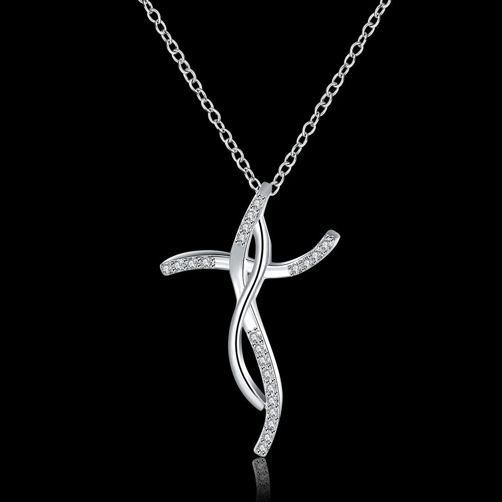 

Hot Charm 925 Stamp Silver Color Necklace for Women Fashion Jewelry Creative Cross Crystal Pendant Girl Gifts Wedding Party