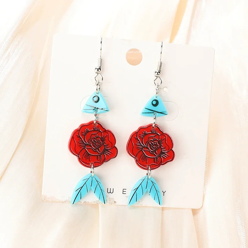 1Pair Valentine Woman Dangle Earrings Acrylic Funny XOXO Chicken Rose Jewelry For Woman Girl Holiday Birthday Gift