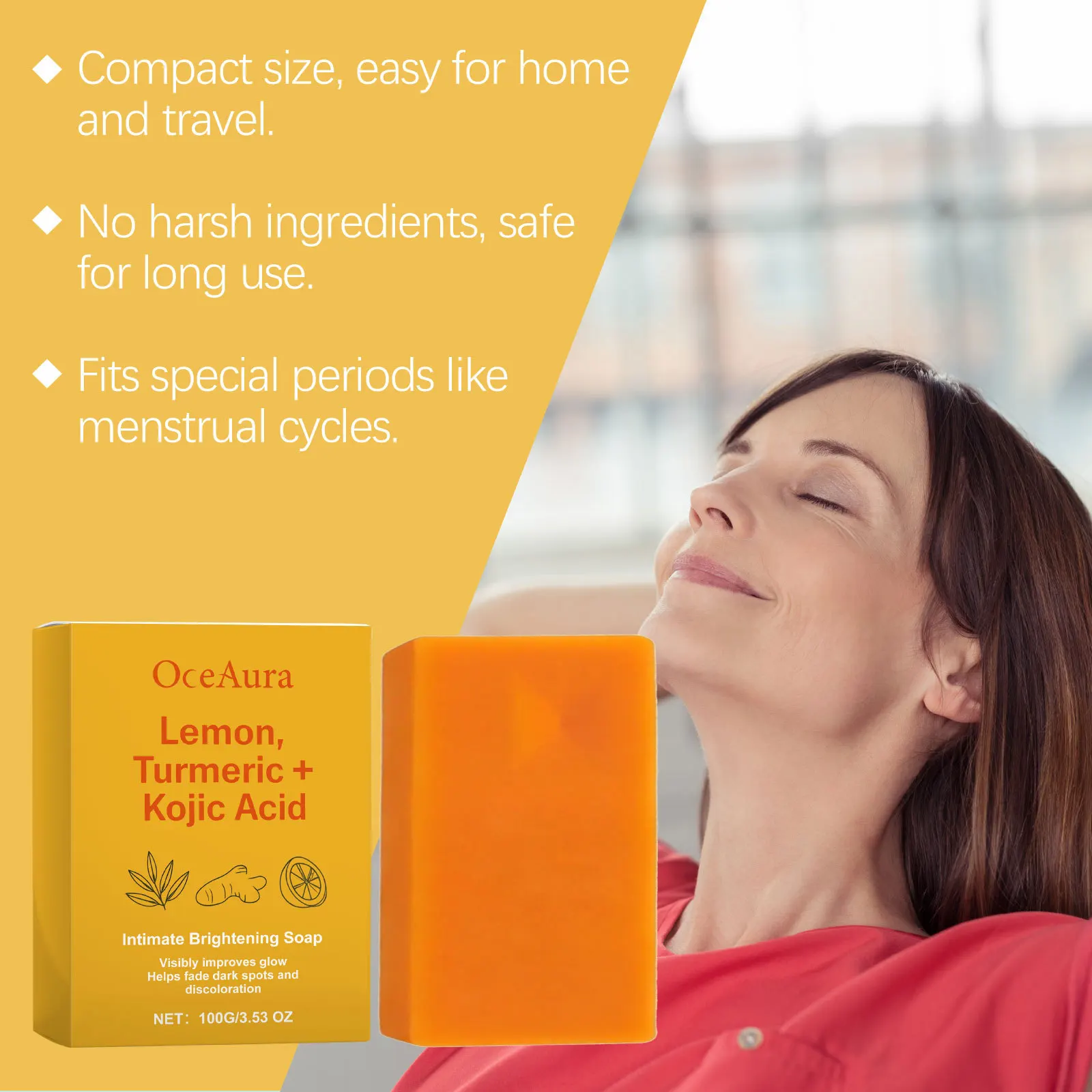 Sapone schiarente all'acido corcuma al limone Sbiancamento parti intime Pulizia profonda Sbiancamento Rimozione della pelle di pollo Cura del corpo liscia