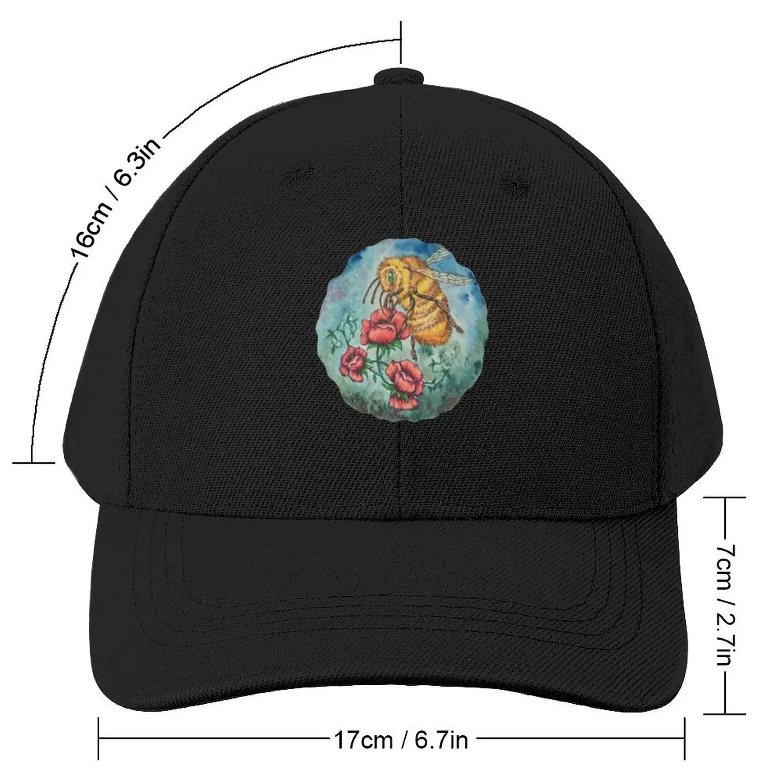 Watercolour bee collecting pollen from red flowers Baseball Cap Custom Cap Golf Beach Bag Girl'S Hats Men's