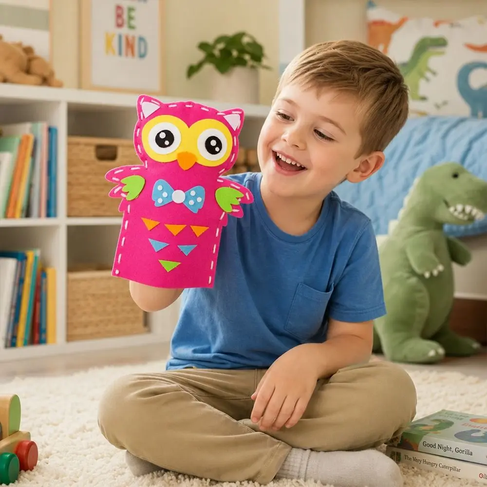 Lovely Cartoon Animal Hand Puppets Plastic Nylon Teaching Tools Handmade Non-woven DIY Craft Puppets Educational Use