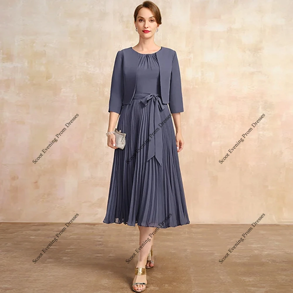 

Scoop Mother of Bride Dresses with Chiffon 3/4 Sleeve Wedding Party Dresses for Women 2025 Summer New Beach Robe De Soirée