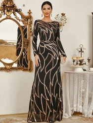 Missord 2026 New Sequin Round Neck Long Sleeved Maxi Evening Gown Prom Party Dress