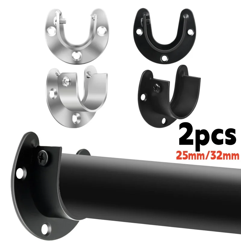 2 pçs 304 flange de aço inoxidável assento guarda-roupa cabide haste fixação acessórios de ferragem cortina haste tubo suporte fixo assento