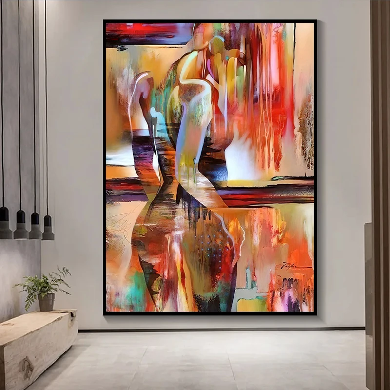 Abstract Lovers Cuddling Together Canvas Art Prints Graffiti Art Wall Paintings Print on Canvas Pictures for Living Room Decor