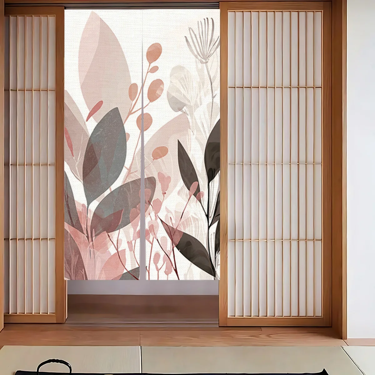 Botanical Leaf Pattern Door Curtain Room Divider Privacy Screen Blush Pink Floral Curtains Home Decor Separator for Living Room