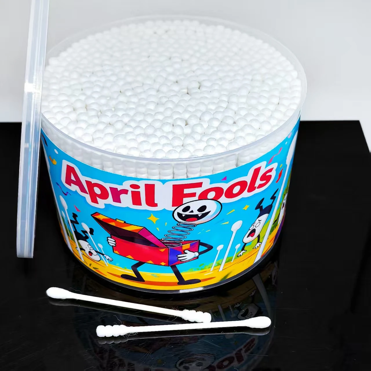 500 Uds. Elemento del Día de los Inocentes hisopos de algodón creativos caja sorpresa regalo hisopos de algodón hisopos de algodón para adultos de doble cabeza