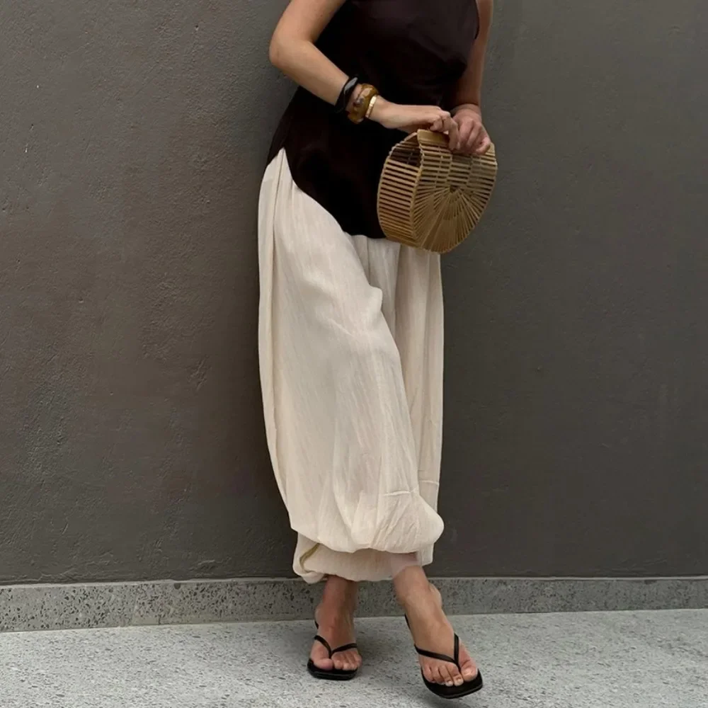 Fashion Micro Perspective Cotton Legged Pants New Spring and Summer Women Elegant Loose Soft Cool Commuting Beach Balloon Pants