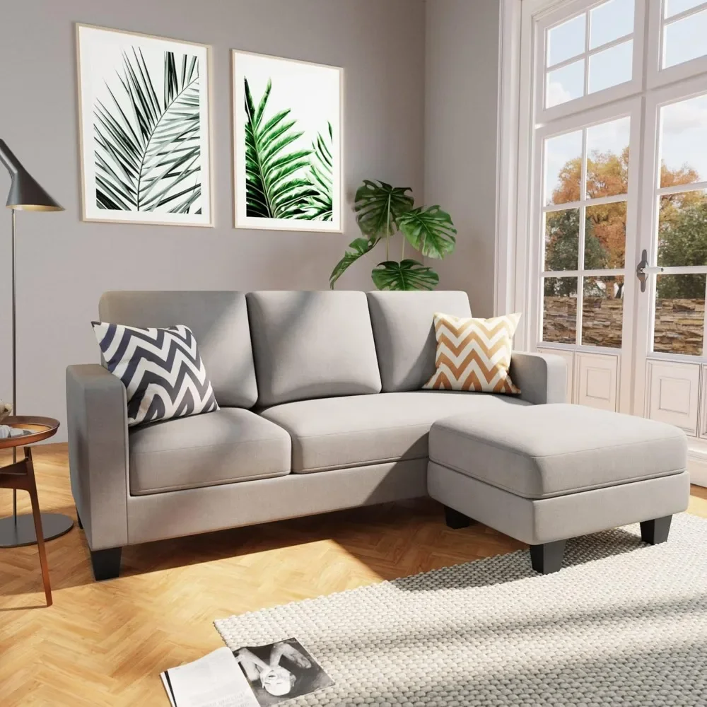 Living Room Sofa , L Shaped 3-Seat Small Couch for Living Room with Ottoman Fabric Reversible Chaise and Small Space