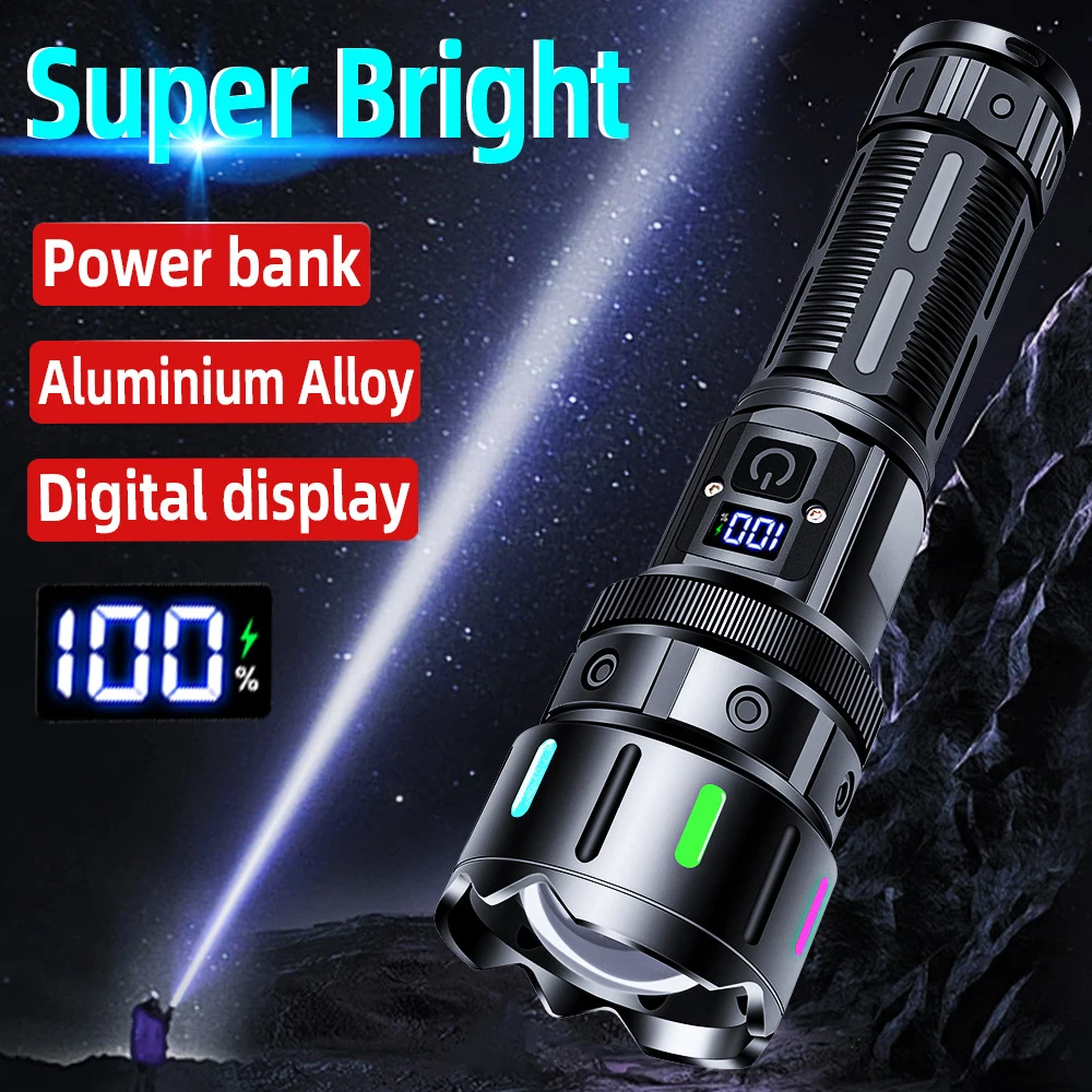 High Power LED Flashlight Powerful Tactical Torch USB Rechargeable Strong Light Lantern Outdoor Camping Waterproof Lamp