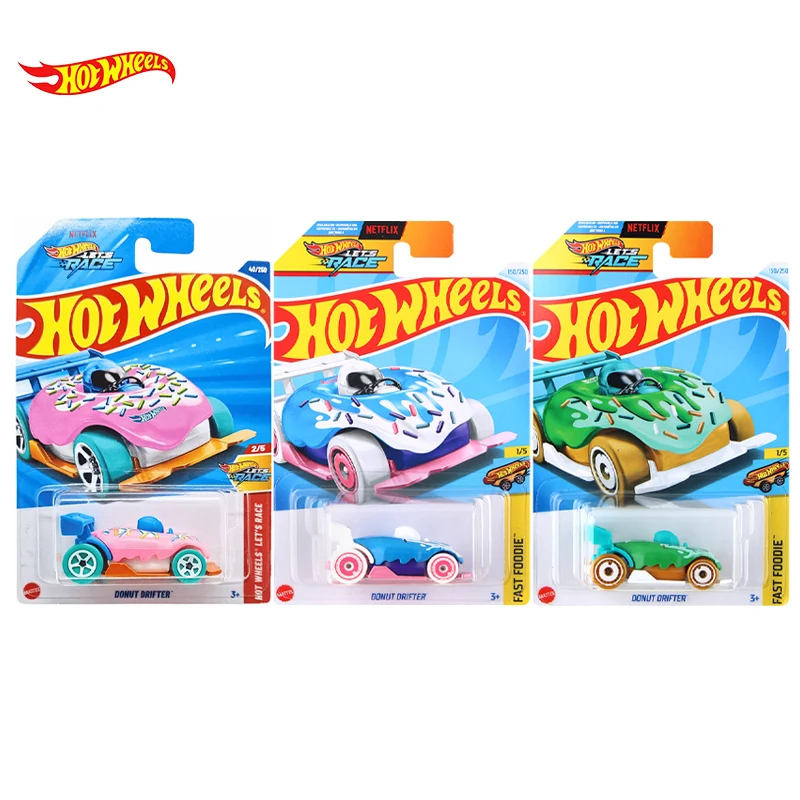 Hot Wheels C4982 دونات التائه الوردي الأبيض الأخضر 1/64 دييكاست مجموعة سيارة لعبة مجسمة للأولاد هدية