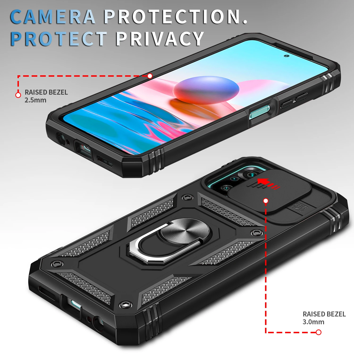 Schokbestendige Hybride Magnetische Ring Kickstand Case Voor Redmi Note 10 Pro Max 4G 2022 Xiaomi Poco X3 Nfc Dia Lens Protetion Cover