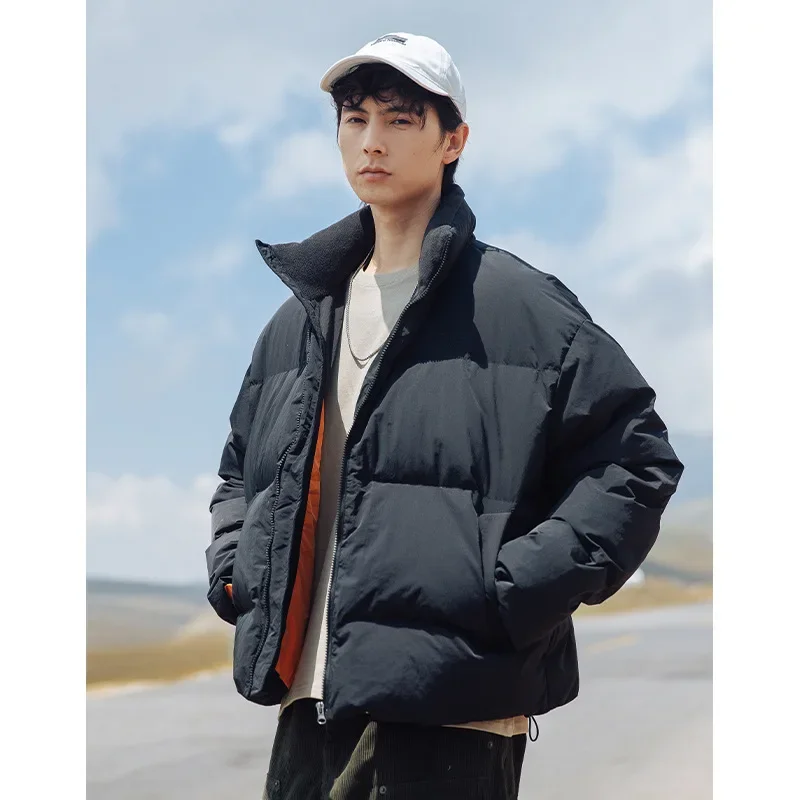 90 Cashmere Stand Collar Thicken Down Jacket Parkas Polar Fleece Splicing Design Windproof Bread Service Coats Loose Keep Warm