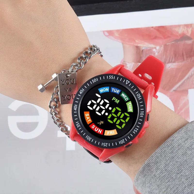 Kinder Horloge Nieuwe Hot Sale Ronde Led Elektronisch Horloge Eenvoudige Mode Sport Multifunctionele Student Elektronisch Digitaal Kind Horloge