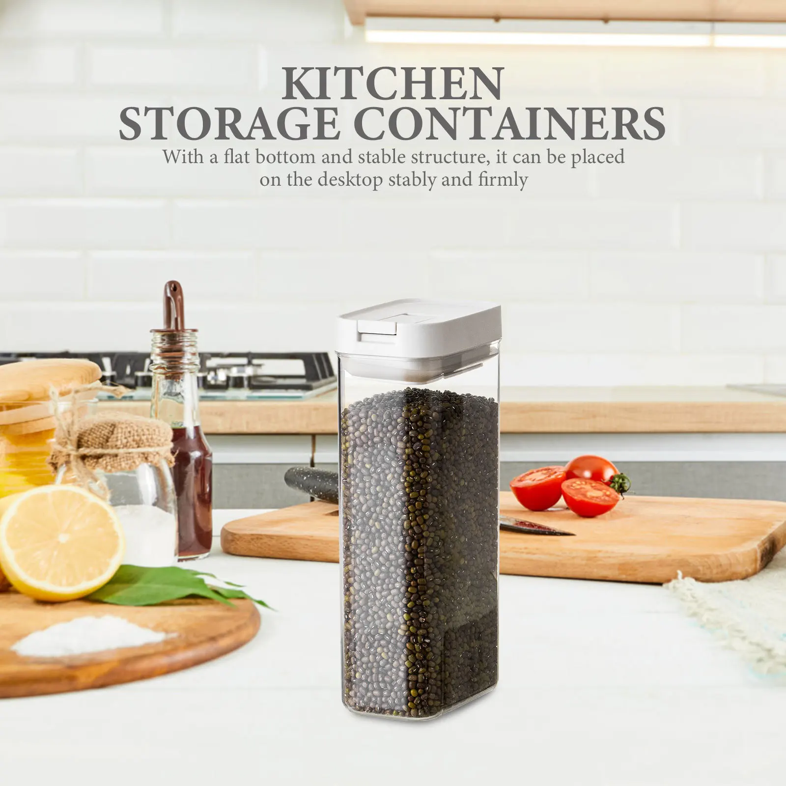 

Airtight Storage Jar Kitchen Dry Food Container Household Square Clear Food Canister Large Capacity for Rice Cereal Flour Grains