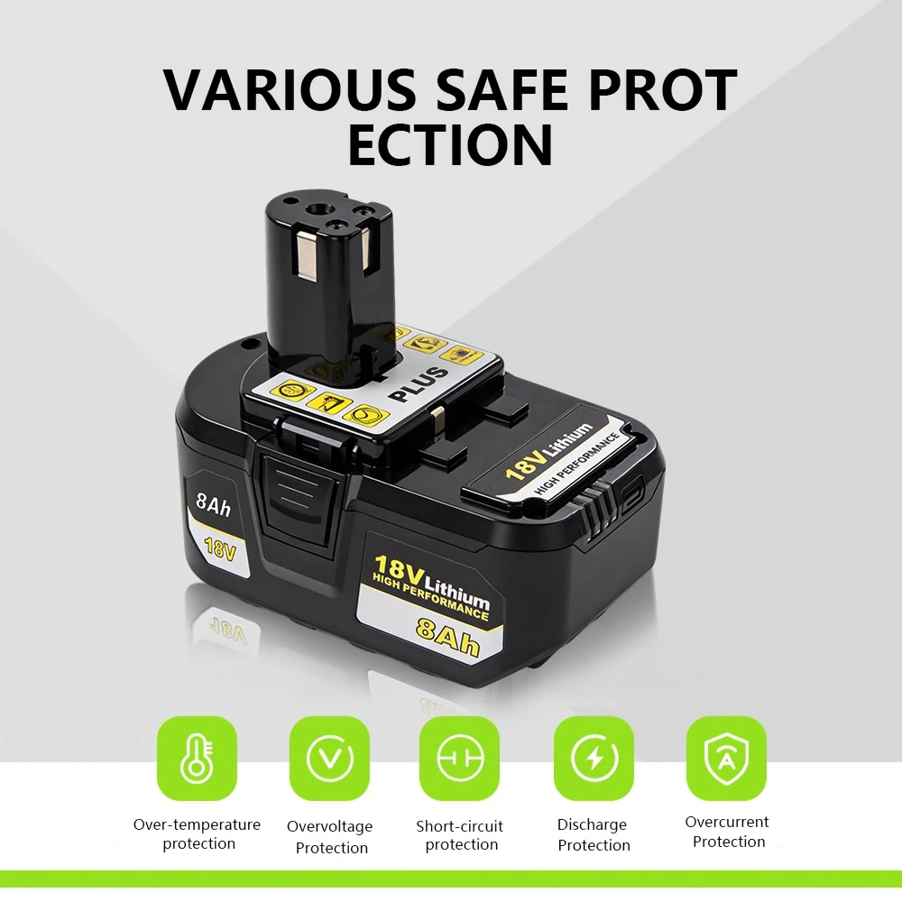 18V Li-ion Battery For RYOBI One+ (P108/P107/P104) 8.0Ah Options EU/UK/USA Stock Compatible With For RB18L50/RB18L2 view 4