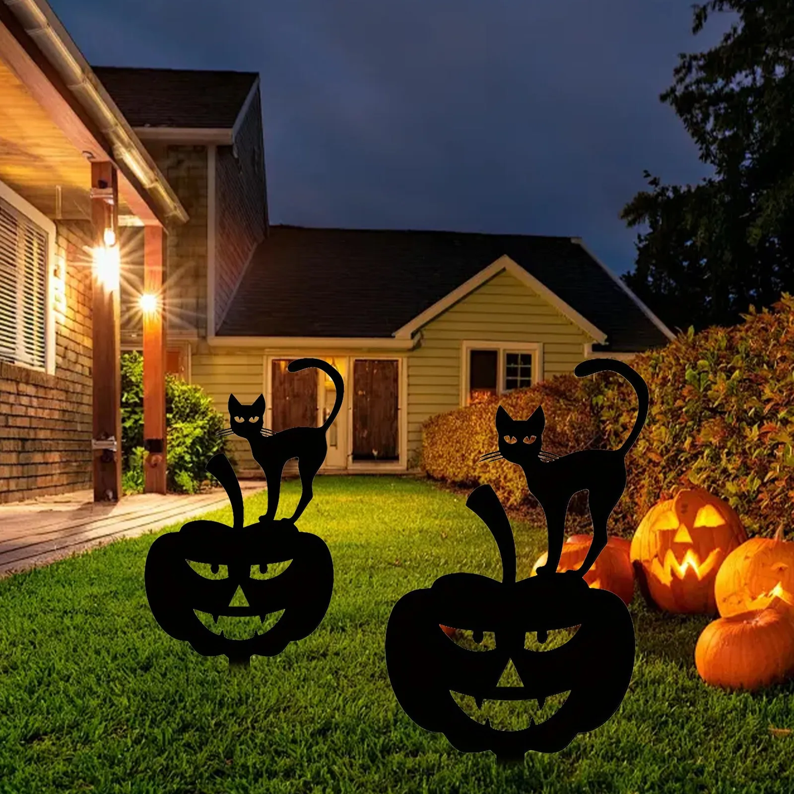 Halloween Outdoor Scary Cat Decoration Metal Yard Stakes Decor Sign Garden Outdoor Ground Plugs Halloween Garden Party Ornaments