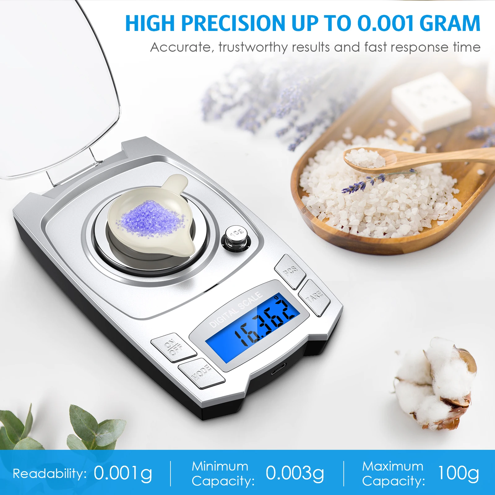 0.001g Digital Electronic Scales 100g/50g USB Charging Precision Powder Jewelry Scale Mini Pocket Milligram Scale