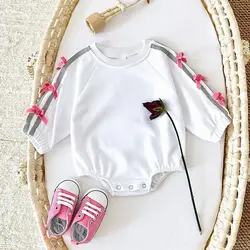 Autumn Baby Girl Clothes Cotton Soft Triangle Bubble Romper New Spring Long Sleeve Jumpsuit Bow Decoration Infant Clothes