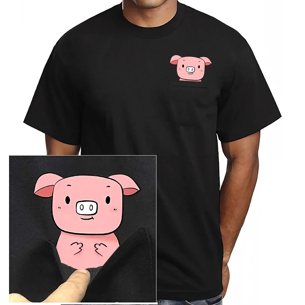 CLOOCL Cute Piggy Cotton T-Shirts Funny Pigs Middle Finger Printed Pocket T-shirt Mens Women Short Sleeve Shirts Hip Pop Tops