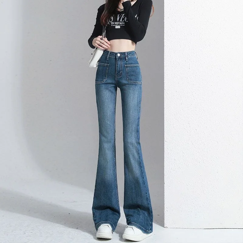 

TKNOLEGE Spring Autumn New High Waist Loose Flare Jeans with Classic Vintage Stretch and Four Pockets Jeans for Women