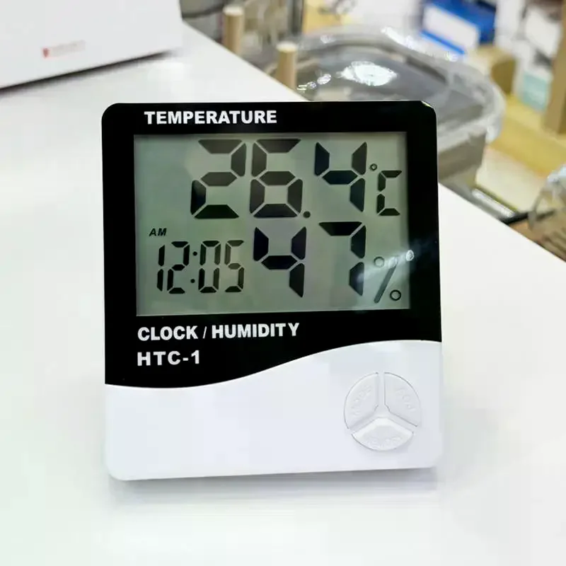 LCD Digital Temperature Humidity Meter HTC-1 Home Indoor Outdoor Hygrometer Thermometer Weather Station With Clock