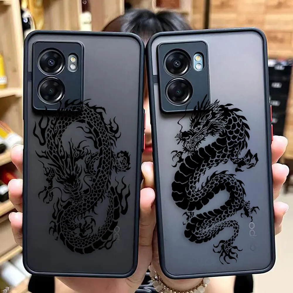 Matte Phone Case for OPPO A95 A94 A93 A92 A92S A78 A74 A73 A72 A57 A55 A54 A53 A17 A16 4G 5G Case Line Drawing Chinese Dragon