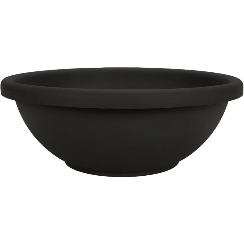 

24 Inch Large Garden Bowl Planter - Shallow Plant Pot with Drainage Plug for Indoor Outdoor Flowers, Herbs, Black