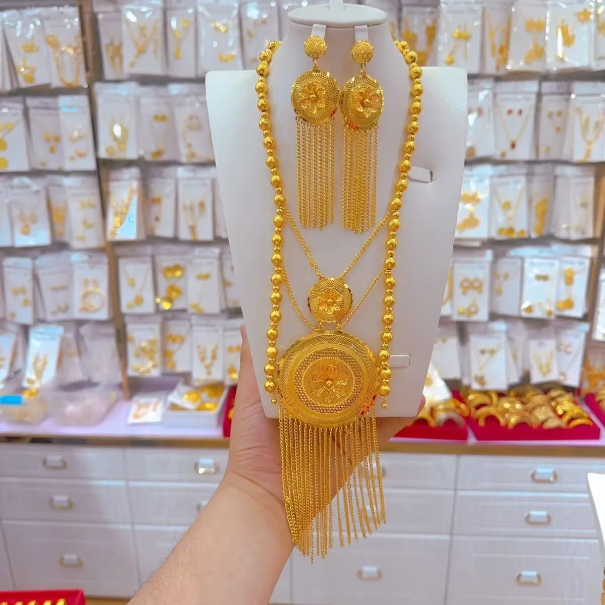 

New Dubai Germany Serbia UK 24K Gold Plated Necklace Earrings Engagement Party Jewelry Gift for Lover YY10688