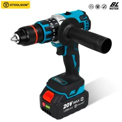 20V 13mm Brushless Impact Drill 20 Torque 120NM Cordless Impact Drill Screwdriver Drill Ice Drill Electric Drill Li-ion Battery