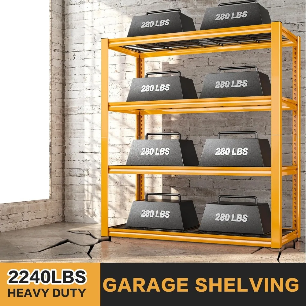 Heavy Duty 4 Tier Metal Storage Shelves for Garage - 2240 LBS Capacity, Adjustable Shelving System