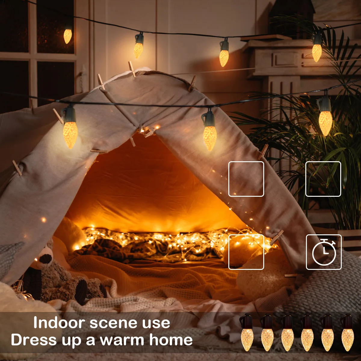 PALONE LED 15m Light Strips 20 Round Bulbs Warm Lighting Romantic Camping Home Party Decorate Atmosphere Hanging String Light