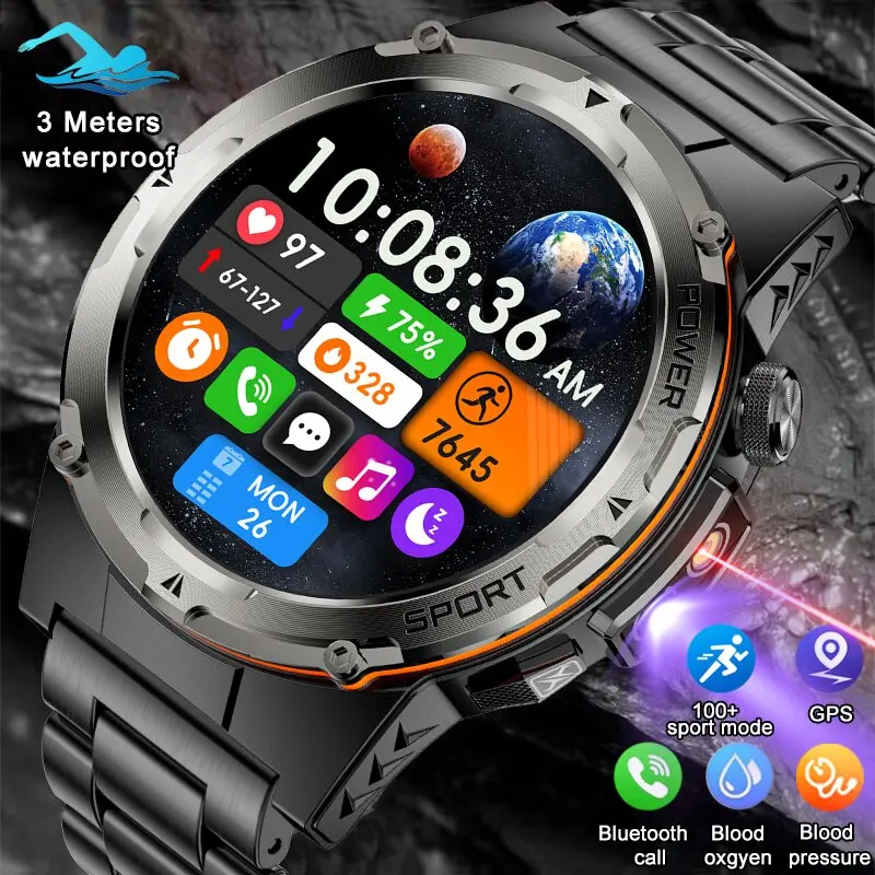 2025 New Fitness Military IP68 Waterproof GPS Infrared Laser NFC Smart Watch Bluetooth call Real-time Heart rate Smartwatch Men