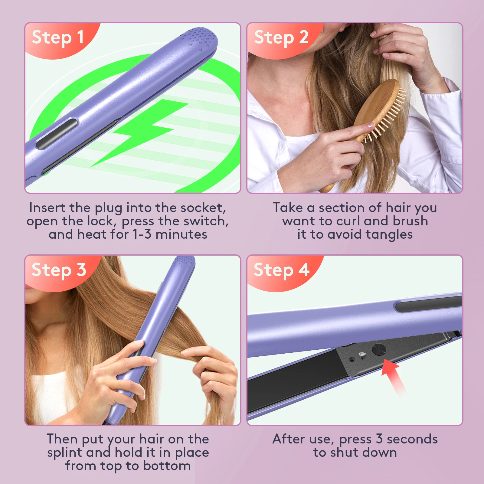 سيجوي مكواة فرد الشعر سيراميك حديد مسطح تسخين سريع درجة حرارة قابلة للتعديل 360 درجة °   سلك دوار يغلق تلقائيًا بجهد مزدوج