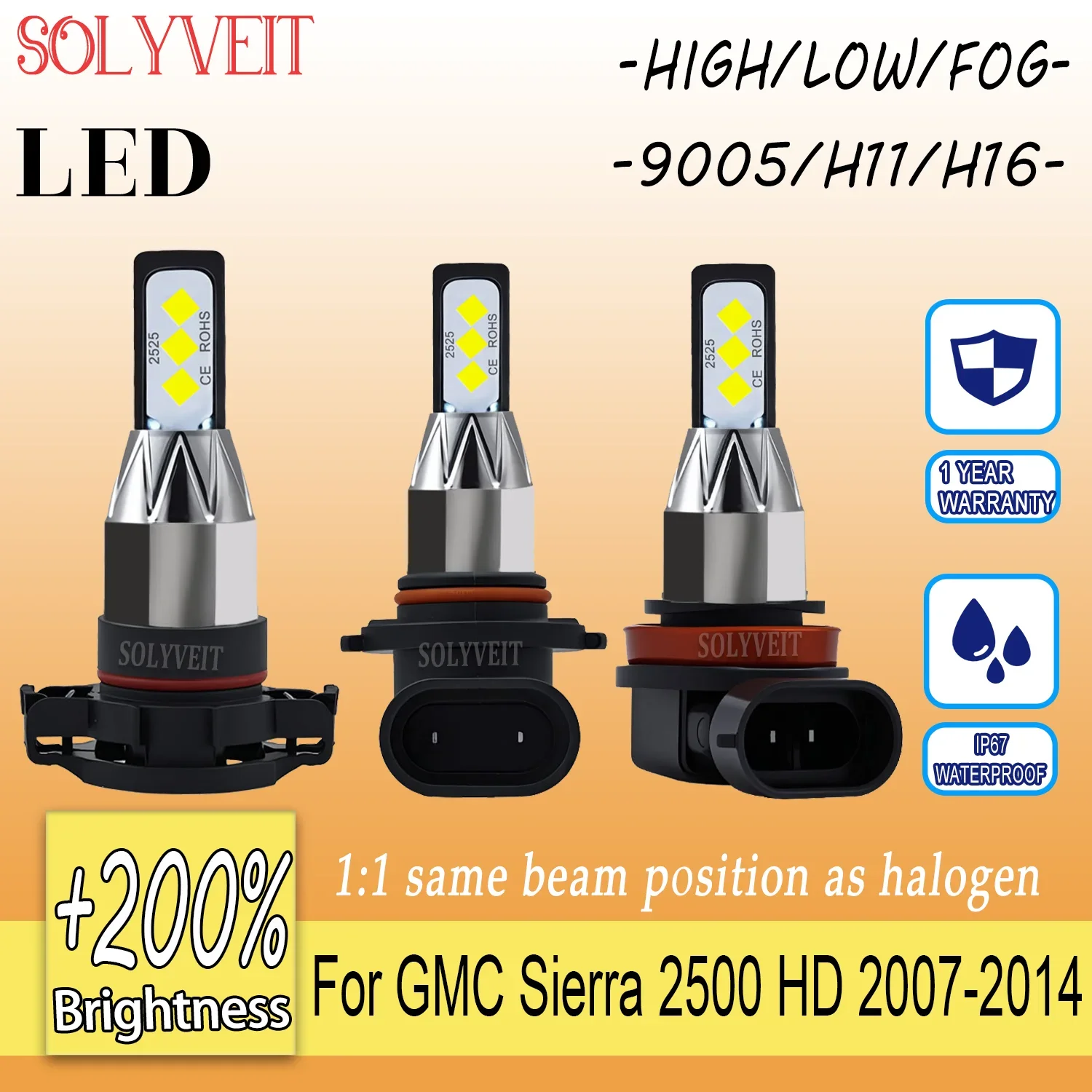 

Quick Setup Weatherproof Quiet Operation LED Headlight hi/lo foglight For GMC Sierra 2500 HD 2007 2009 2010 2011 2012 2013 2014